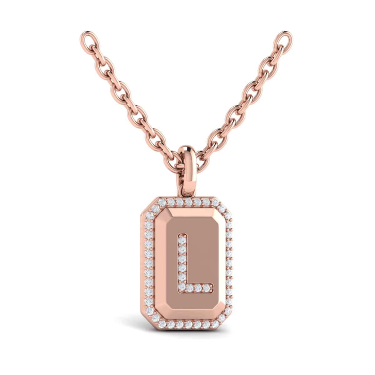 Diamond Medallion Alphabet Pendant Link Necklace, L