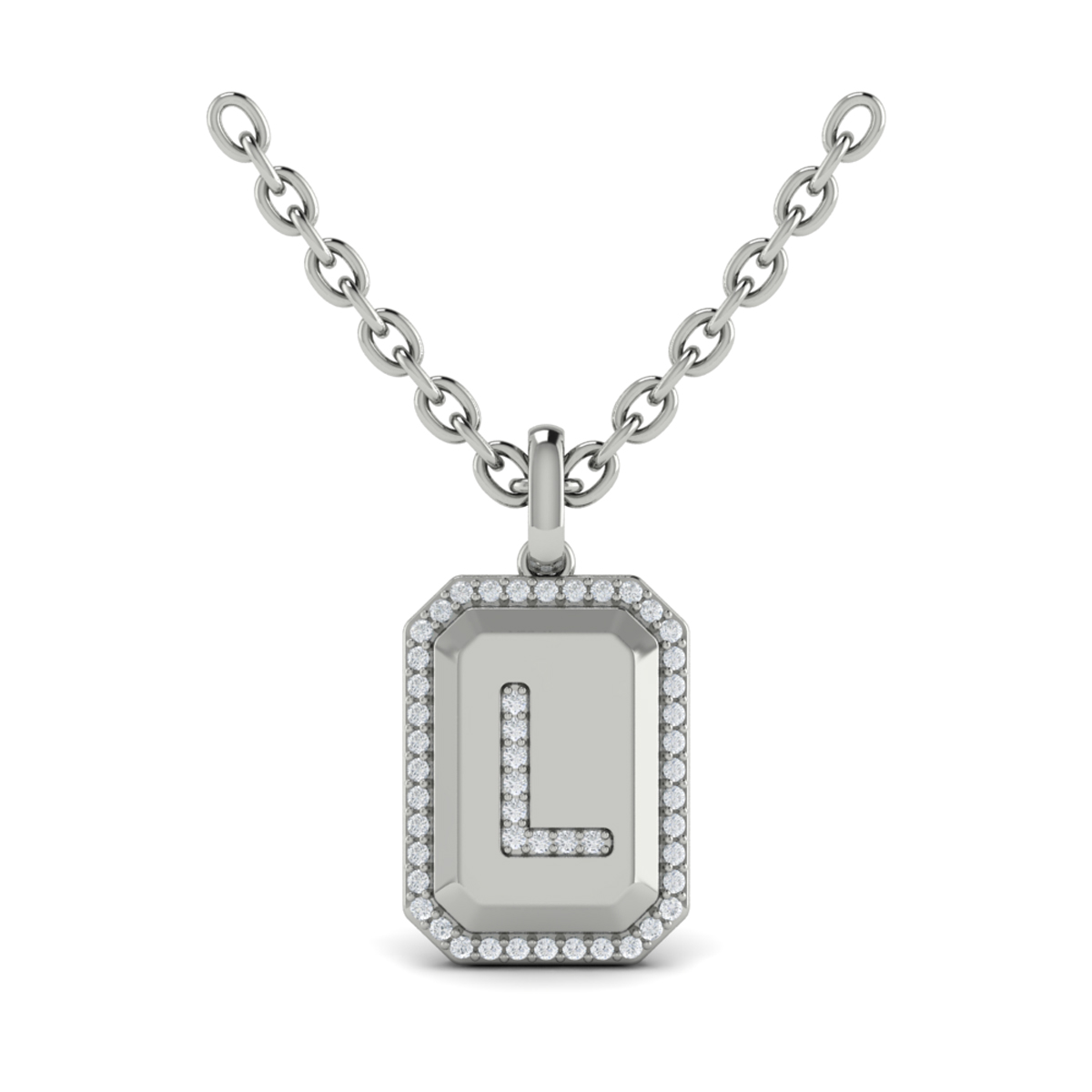 Diamond Medallion Alphabet Pendant Link Necklace, L