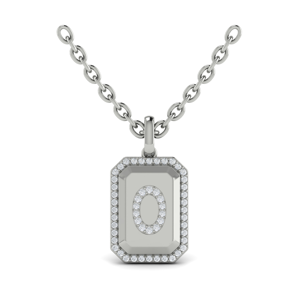 Diamond Medallion Alphabet Pendant Link Necklace, O