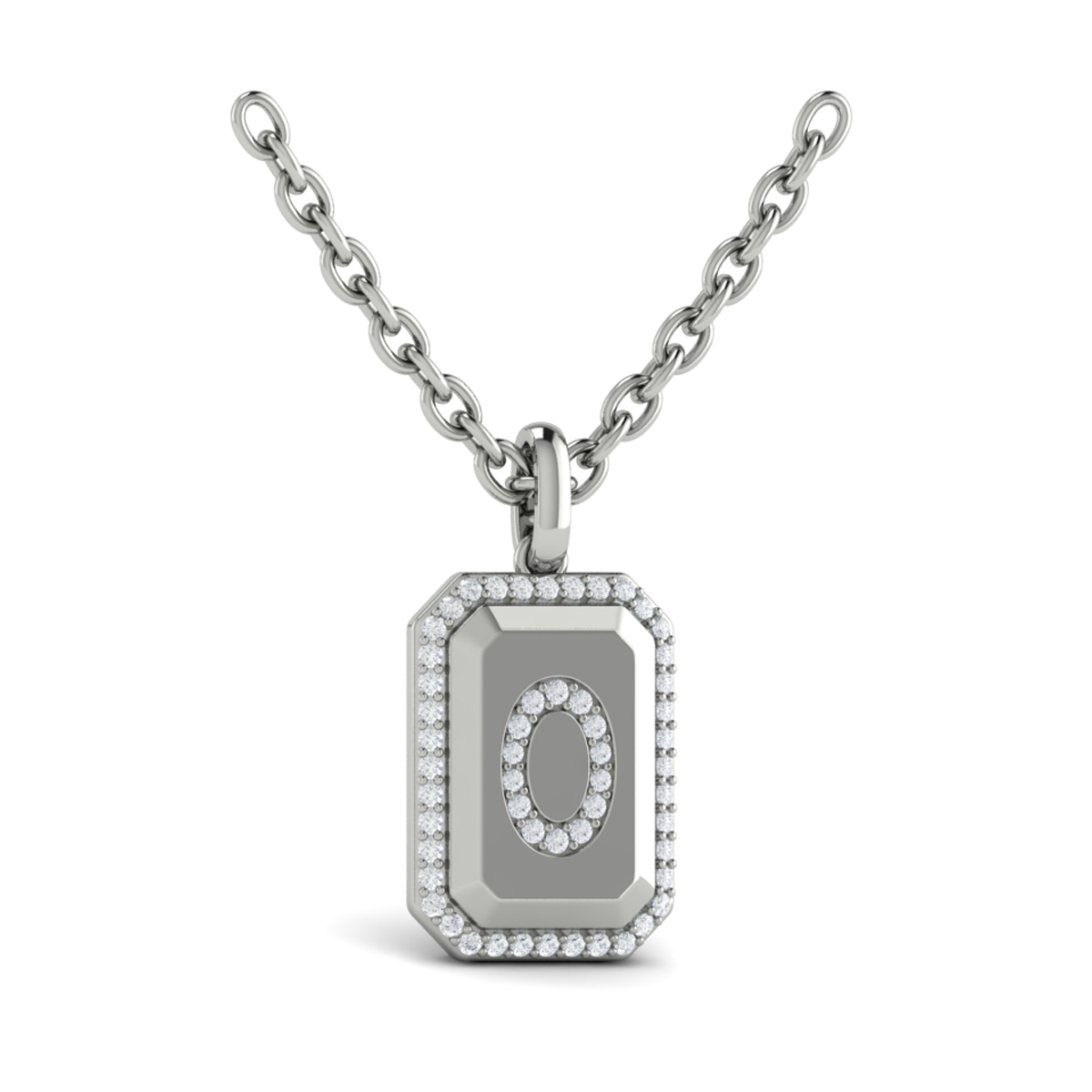 Diamond Medallion Alphabet Pendant Link Necklace, O