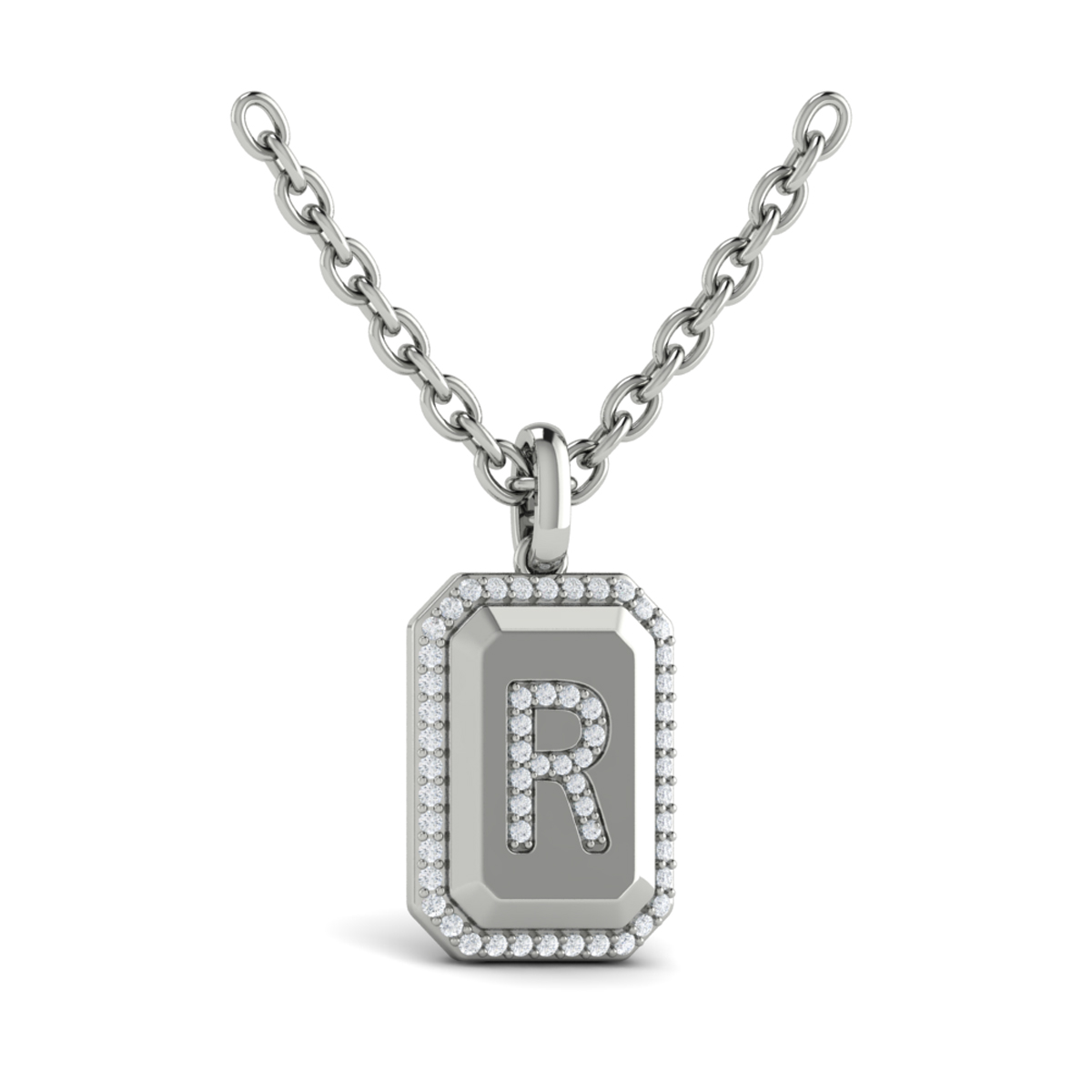 Diamond Medallion Alphabet Pendant Link Necklace, R