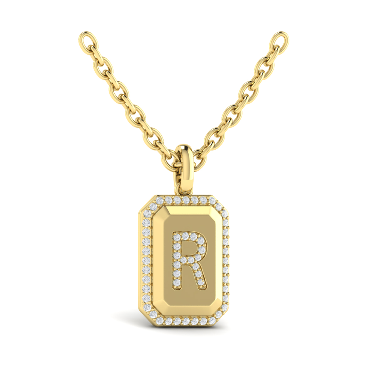 Diamond Medallion Alphabet Pendant Link Necklace, R