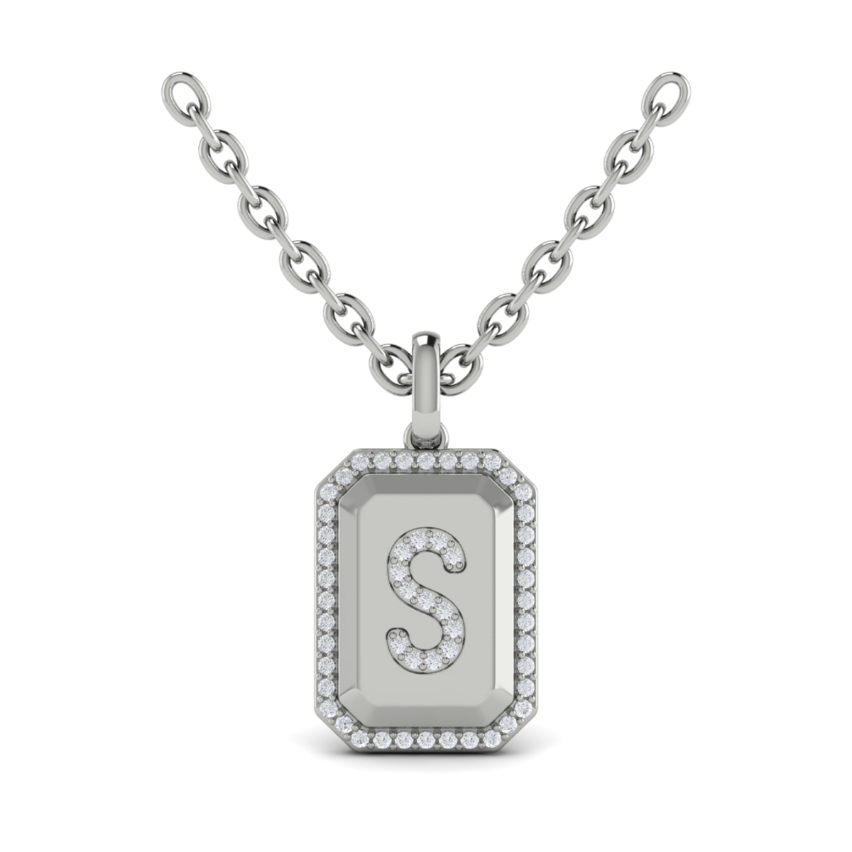 Diamond Medallion Alphabet Pendant Link Necklace, S