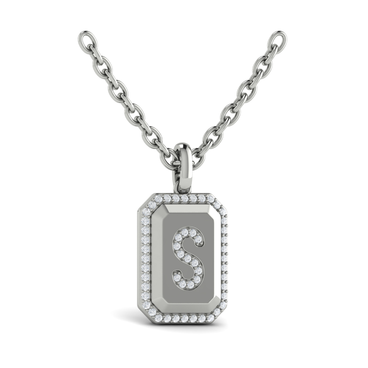 Diamond Medallion Alphabet Pendant Link Necklace, S