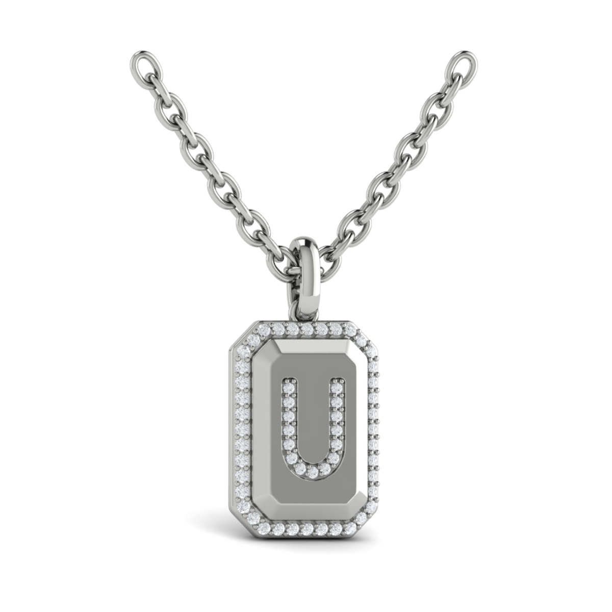 Diamond Medallion Alphabet Pendant Link Necklace, U