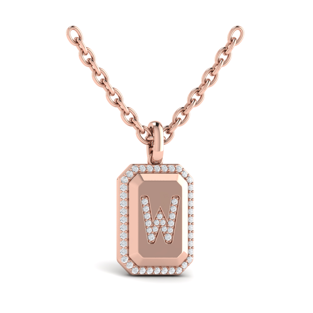 Diamond Medallion Alphabet Pendant Link Necklace, W