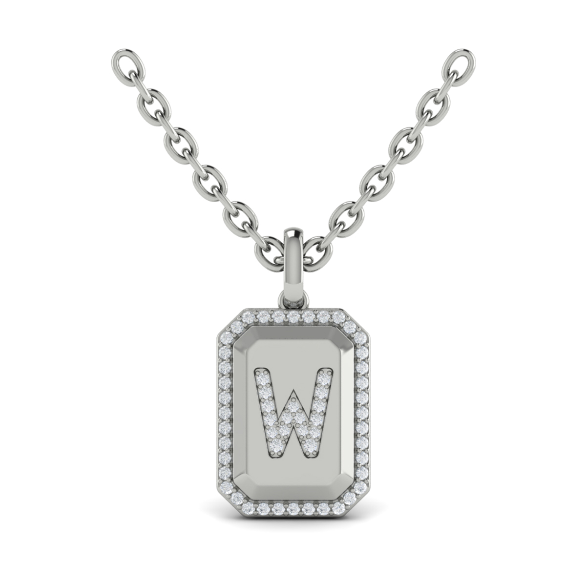 Diamond Medallion Alphabet Pendant Link Necklace, W