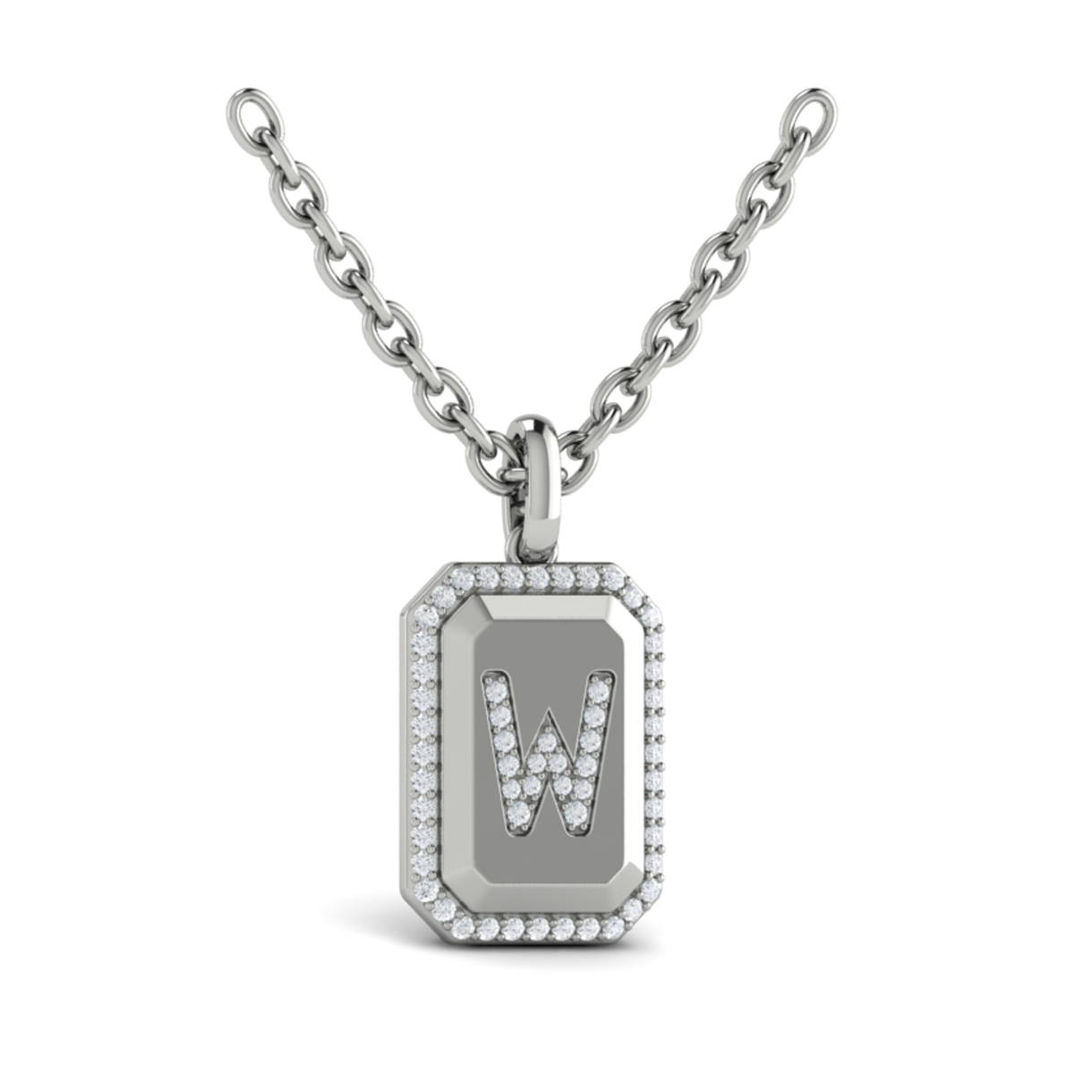 Diamond Medallion Alphabet Pendant Link Necklace, W