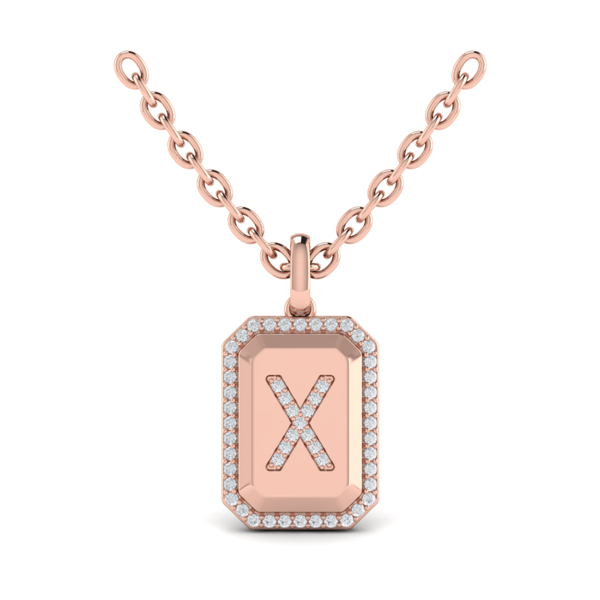Diamond Medallion Alphabet Pendant Link Necklace, X