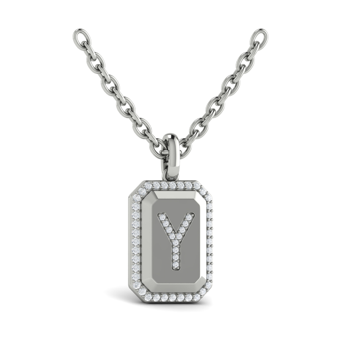 Diamond Medallion Alphabet Pendant Link Necklace, Y