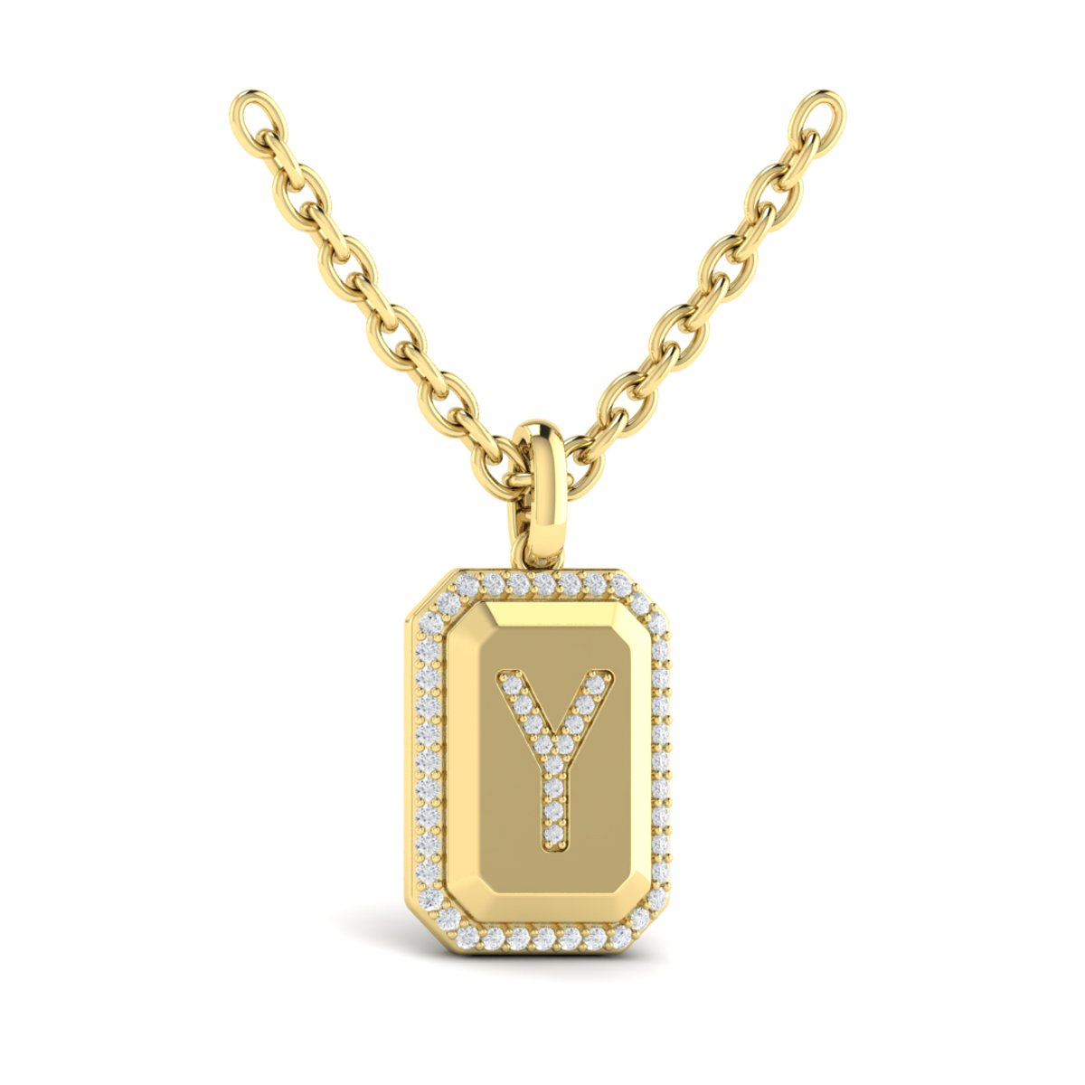 Diamond Medallion Alphabet Pendant Link Necklace, Y