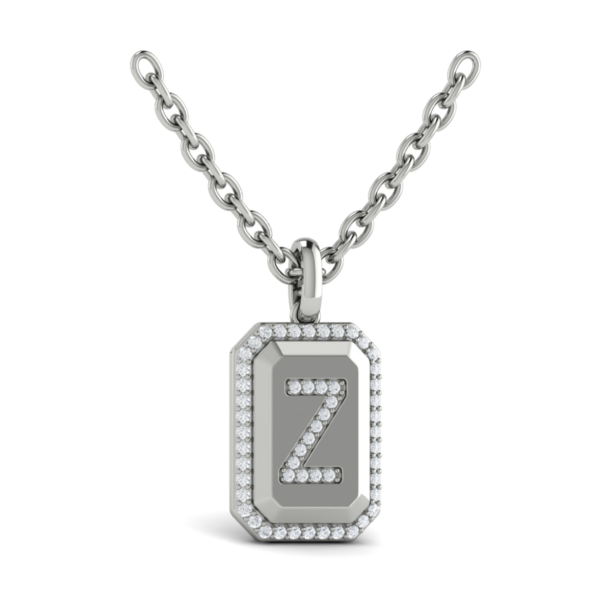 Diamond Medallion Alphabet Pendant Link Necklace, Z