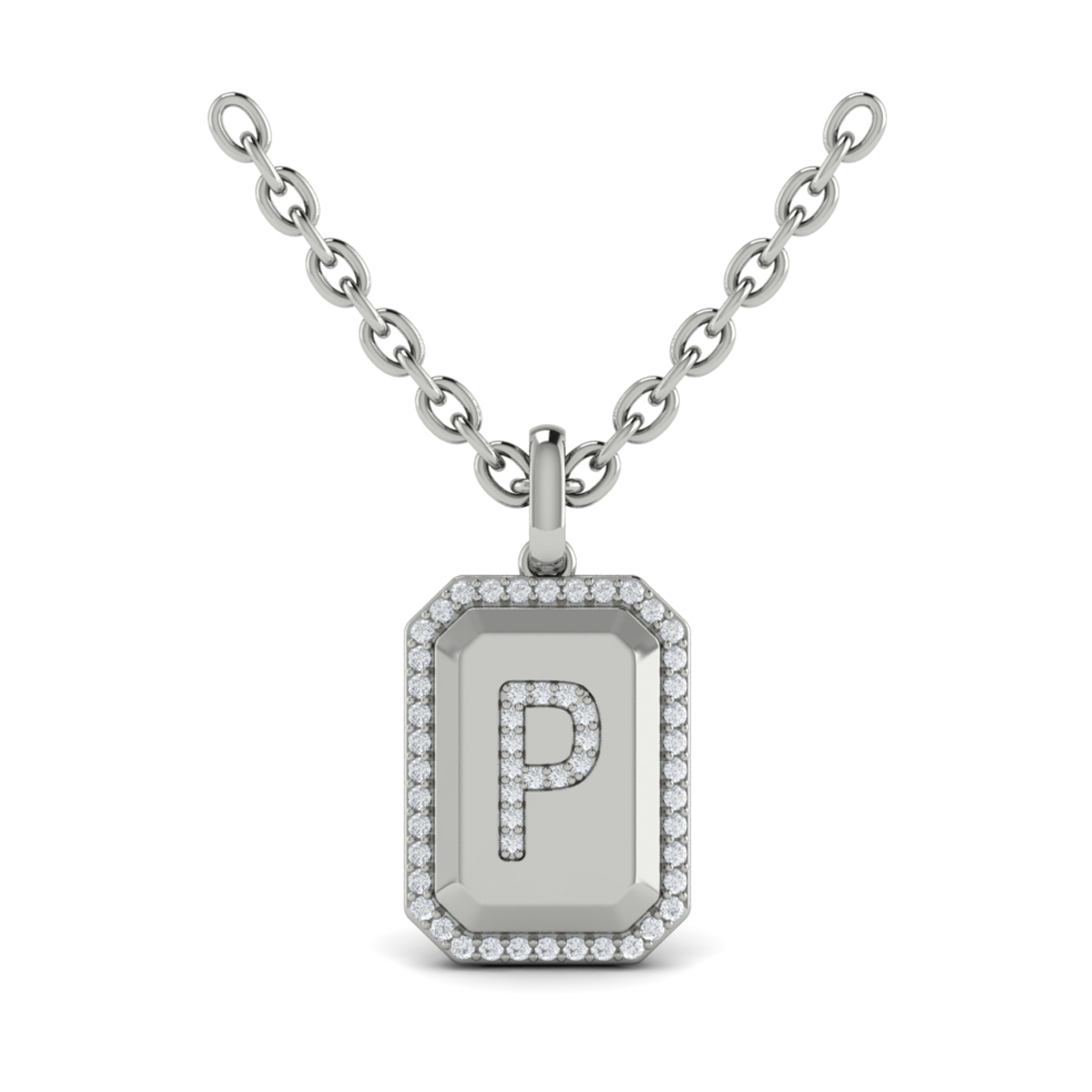 Diamond Medallion Alphabet Pendant Link Necklace, P