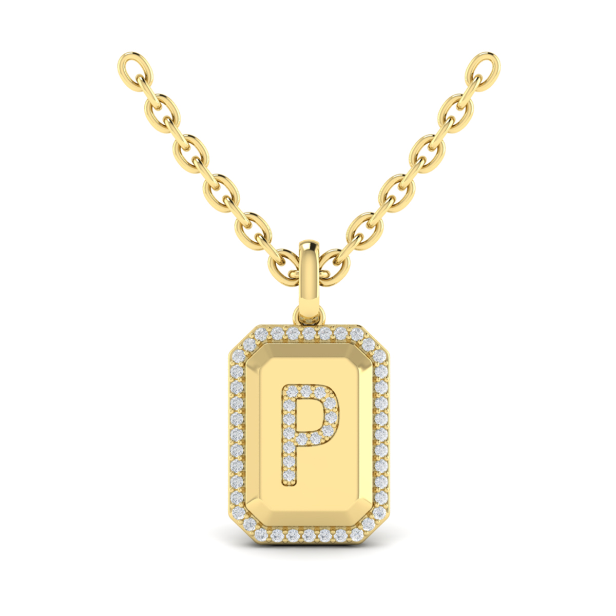 Diamond Medallion Alphabet Pendant Link Necklace, P