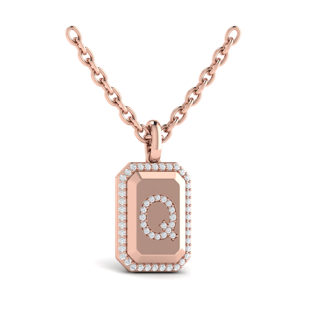 Diamond Medallion Alphabet Pendant Link Necklace, Q