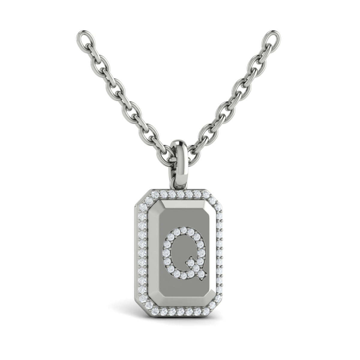 Diamond Medallion Alphabet Pendant Link Necklace, Q