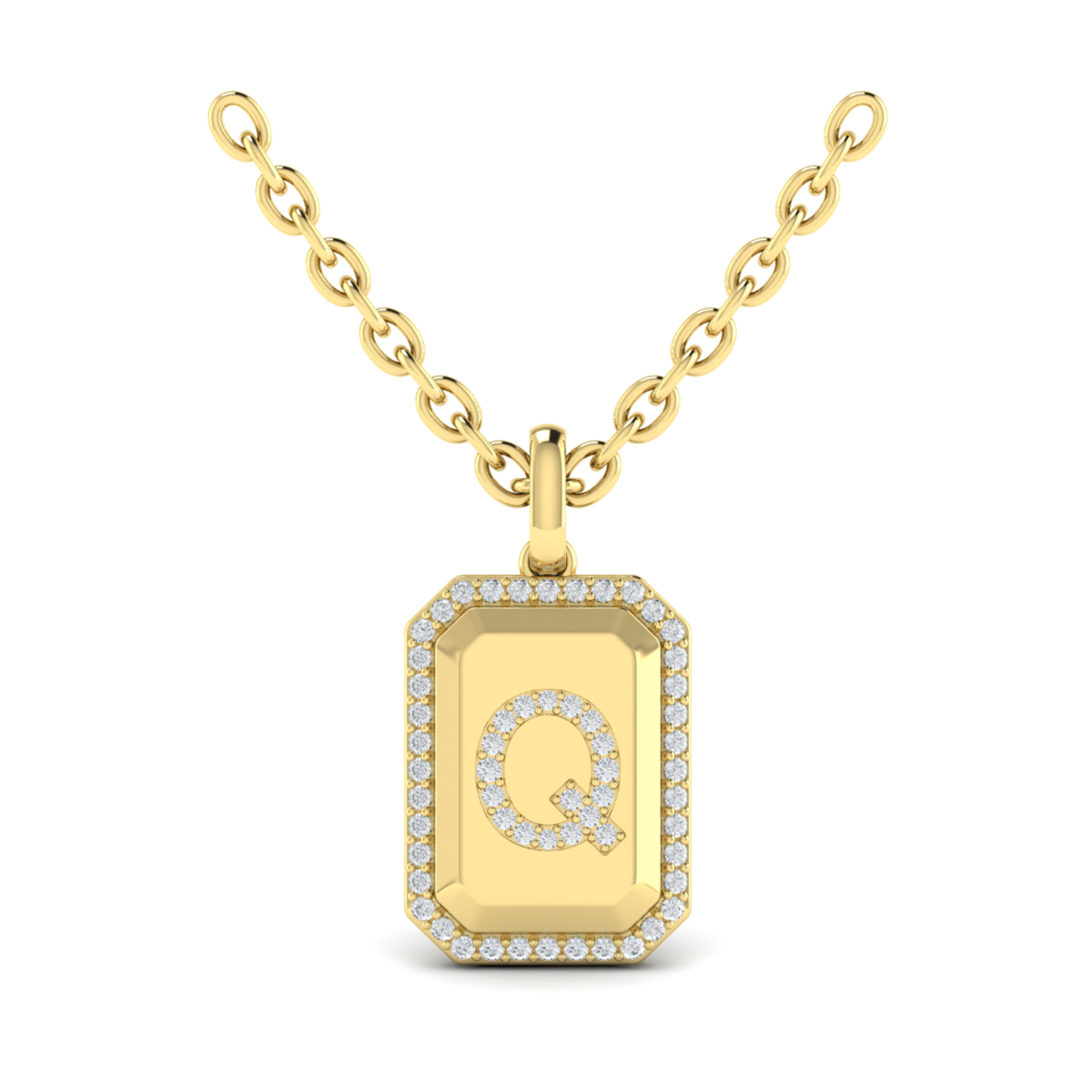 Diamond Medallion Alphabet Pendant Link Necklace, Q