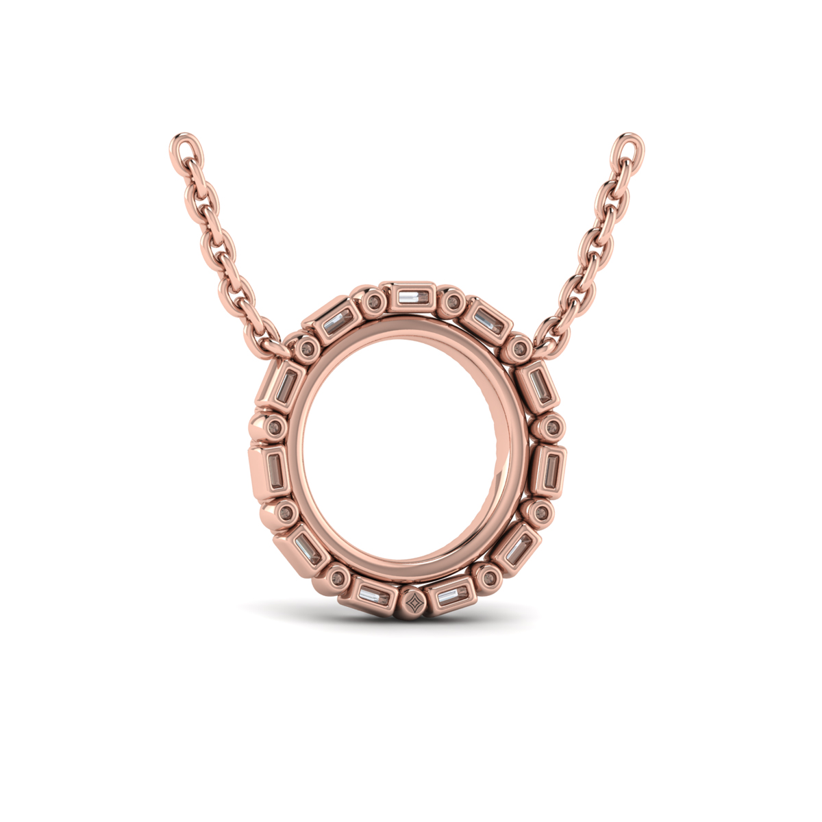 Diamond Baguette Double Open Circle Pendant Necklace