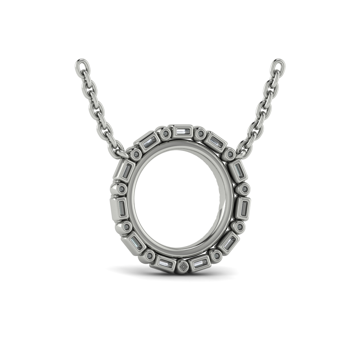 Diamond Baguette Double Open Circle Pendant Necklace