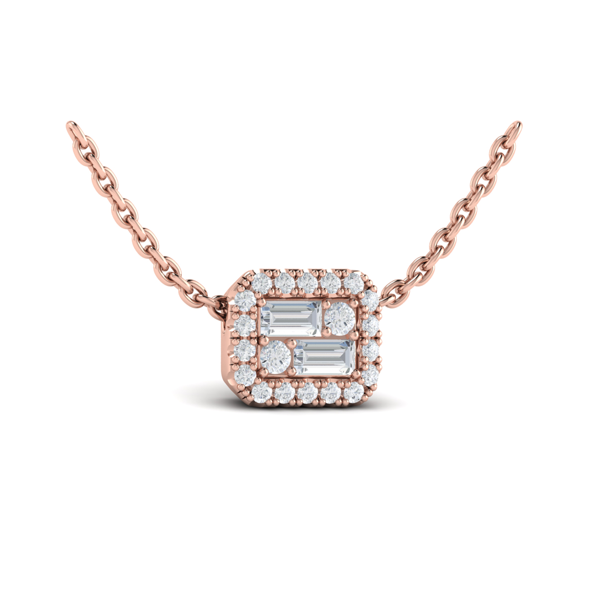 Diamond Baguette Halo Pendant Necklace