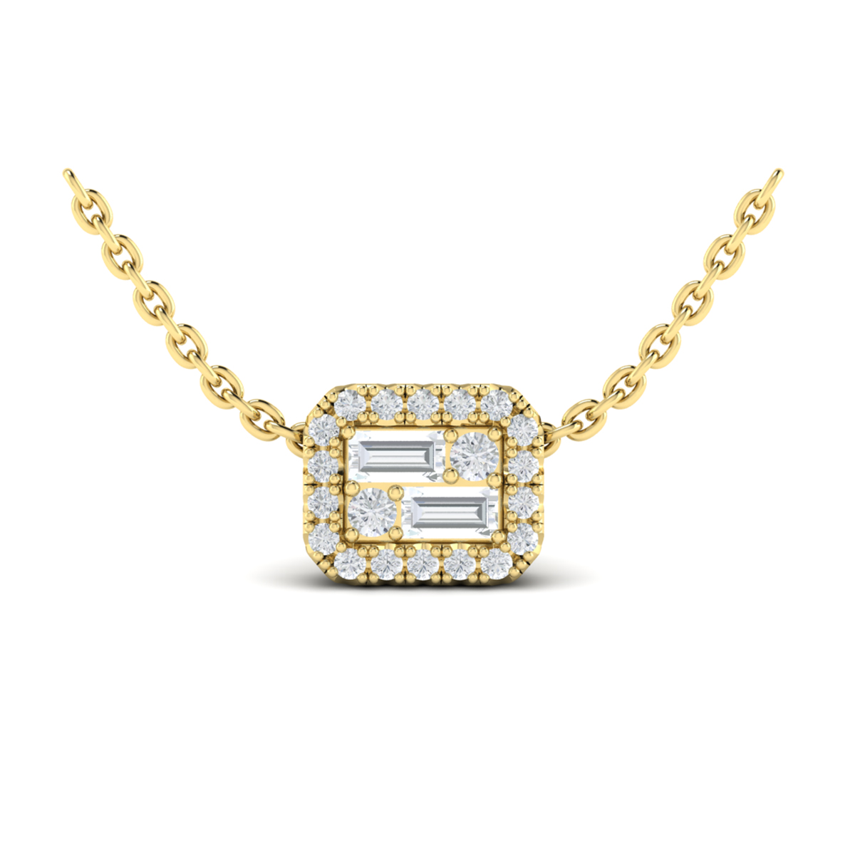 Diamond Baguette Halo Pendant Necklace