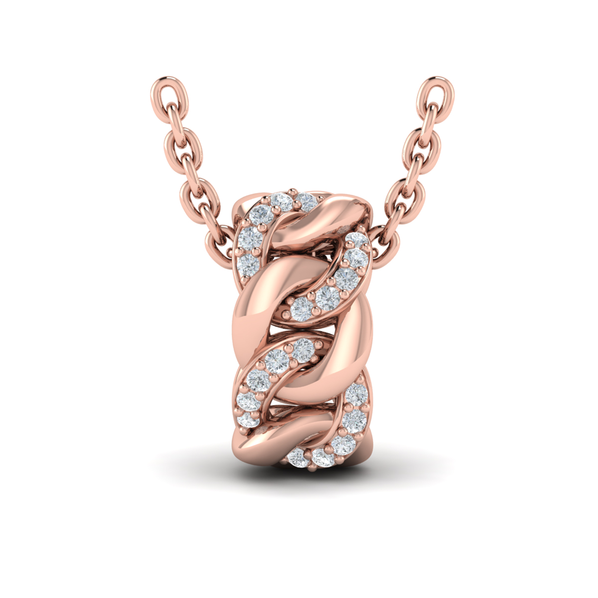 Channel Set Link with Diamonds Pendant Necklace