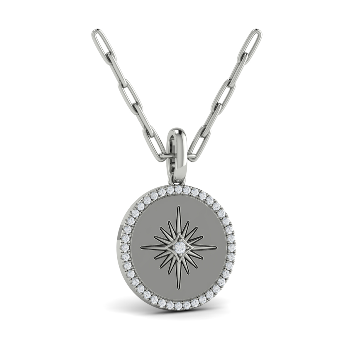 Center Starburst Diamond and Bezel Pendant Necklace