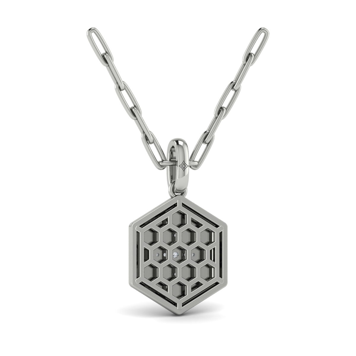 Center Starburst Diamond and Bezel Hexagon Pendant Necklace