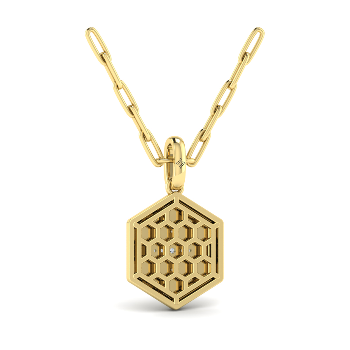 Center Starburst Diamond and Bezel Hexagon Pendant Necklace