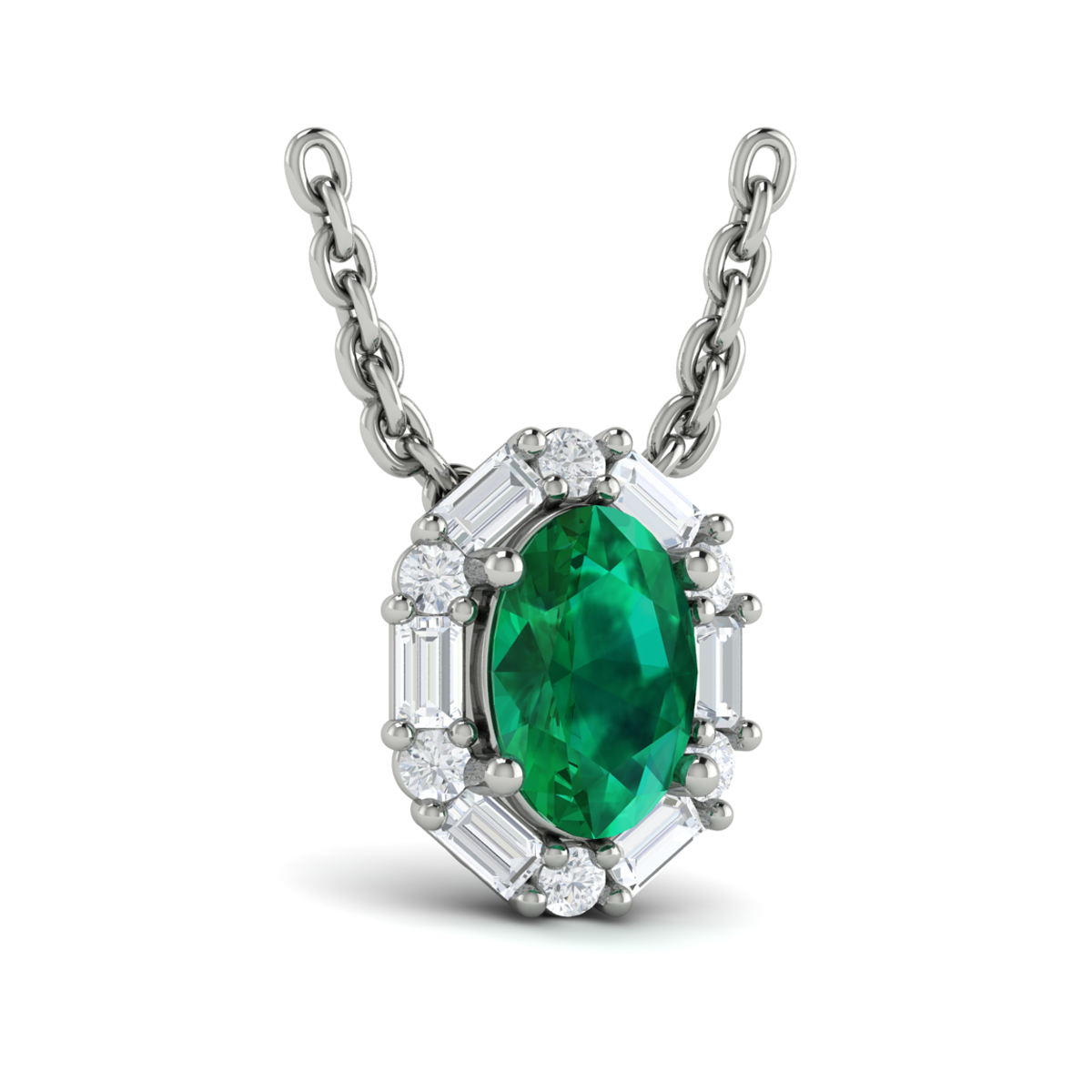 Oval Emerald and Diamond Baguette Pendant
