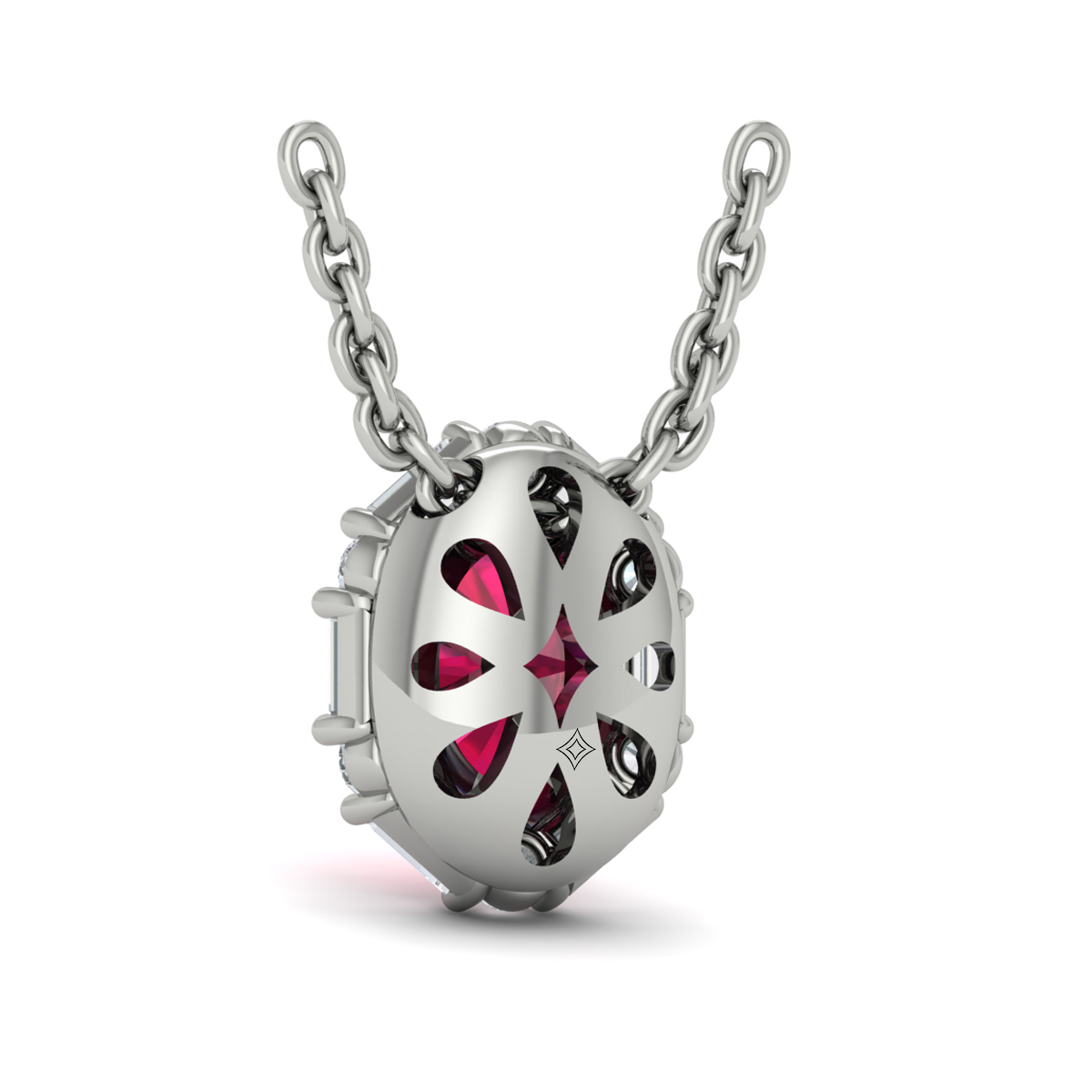 Oval Ruby and Diamond Baguette Pendant