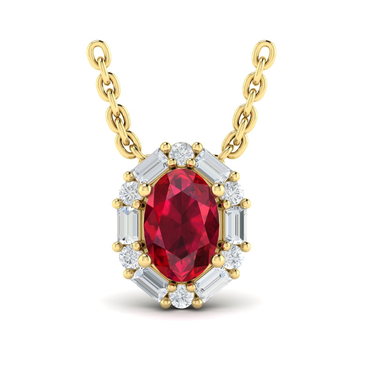 Oval Ruby and Diamond Baguette Pendant