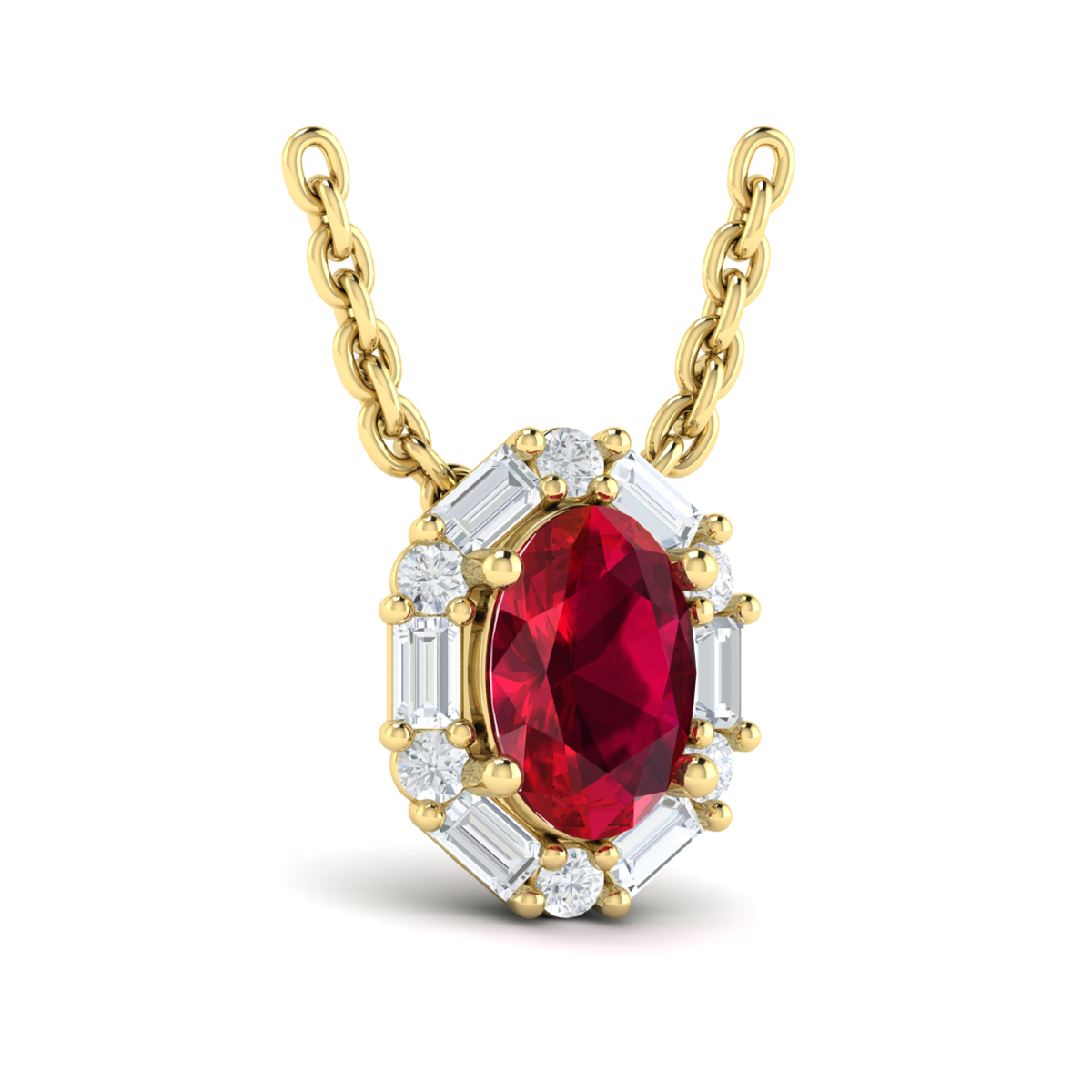 Oval Ruby and Diamond Baguette Pendant