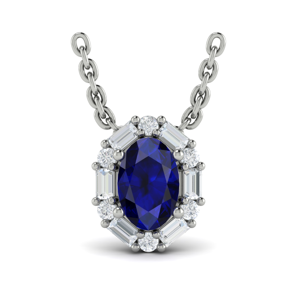 Oval Sapphire and Diamond Baguette Pendant