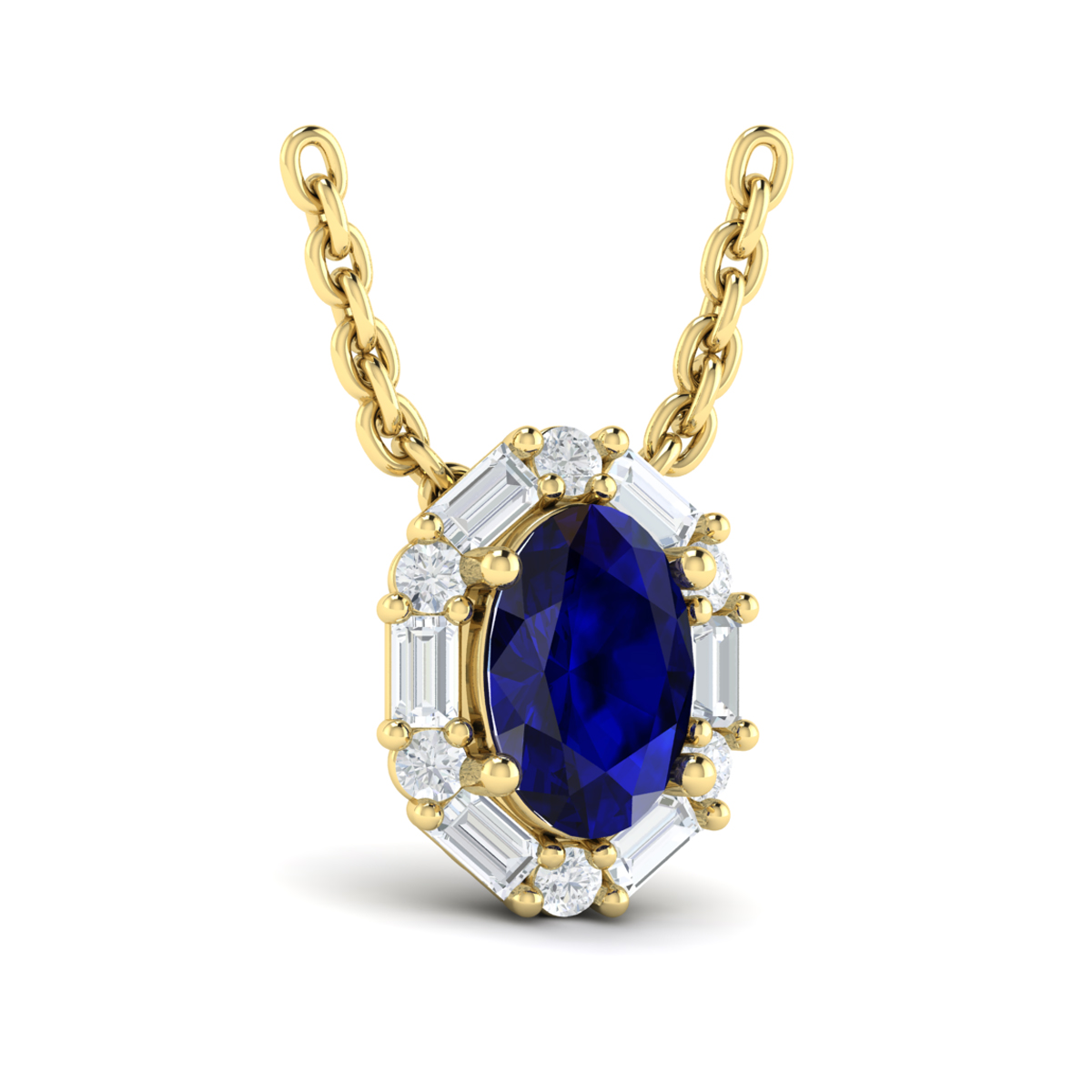 Oval Sapphire and Diamond Baguette Pendant