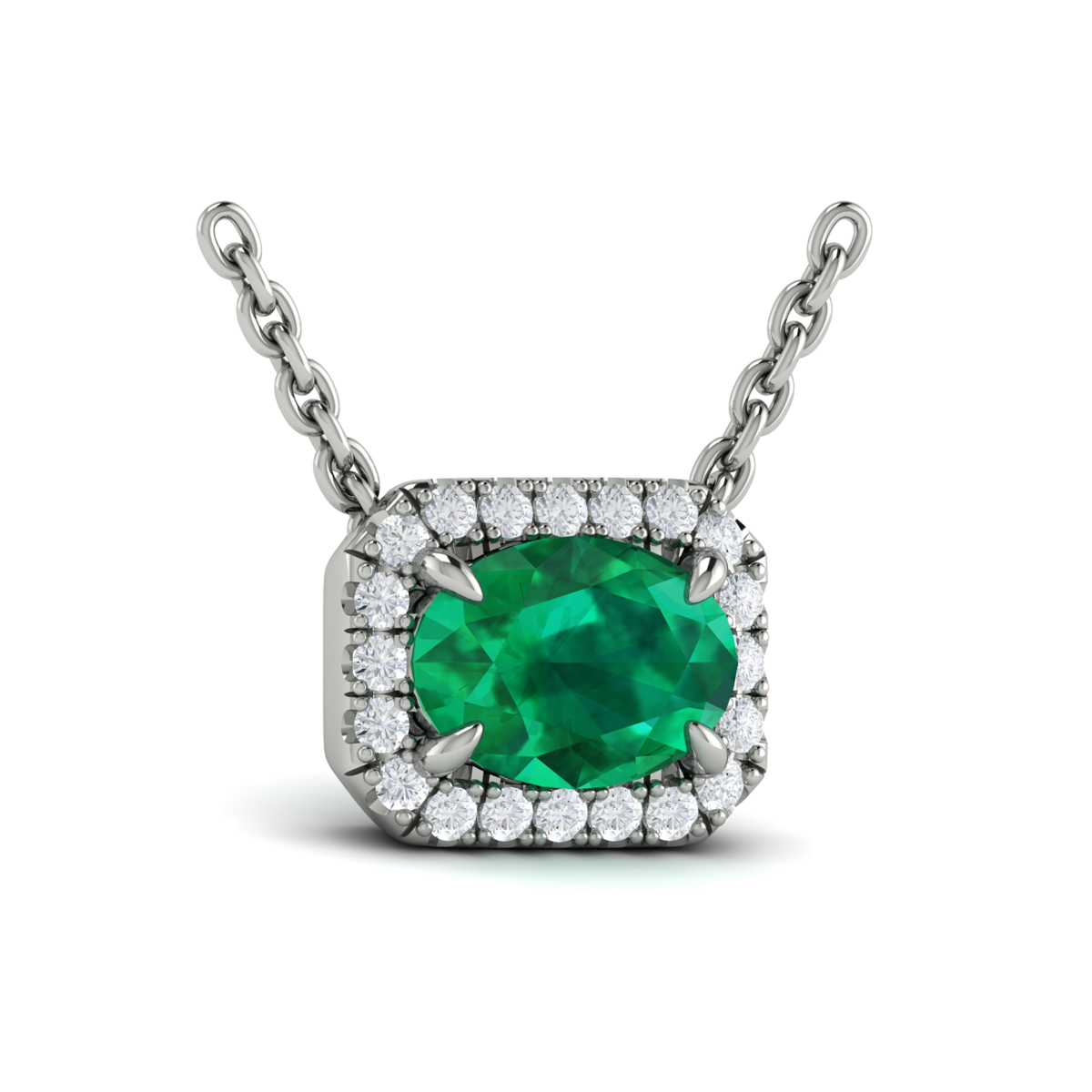 Diamond Cushion Halo and Oval Emerald Necklace