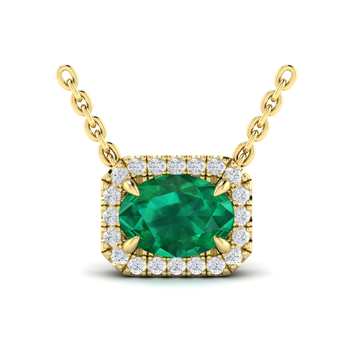 Diamond Cushion Halo and Oval Emerald Necklace