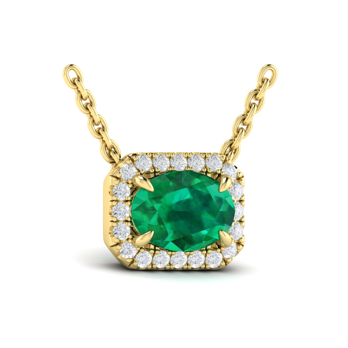 Diamond Cushion Halo and Oval Emerald Necklace