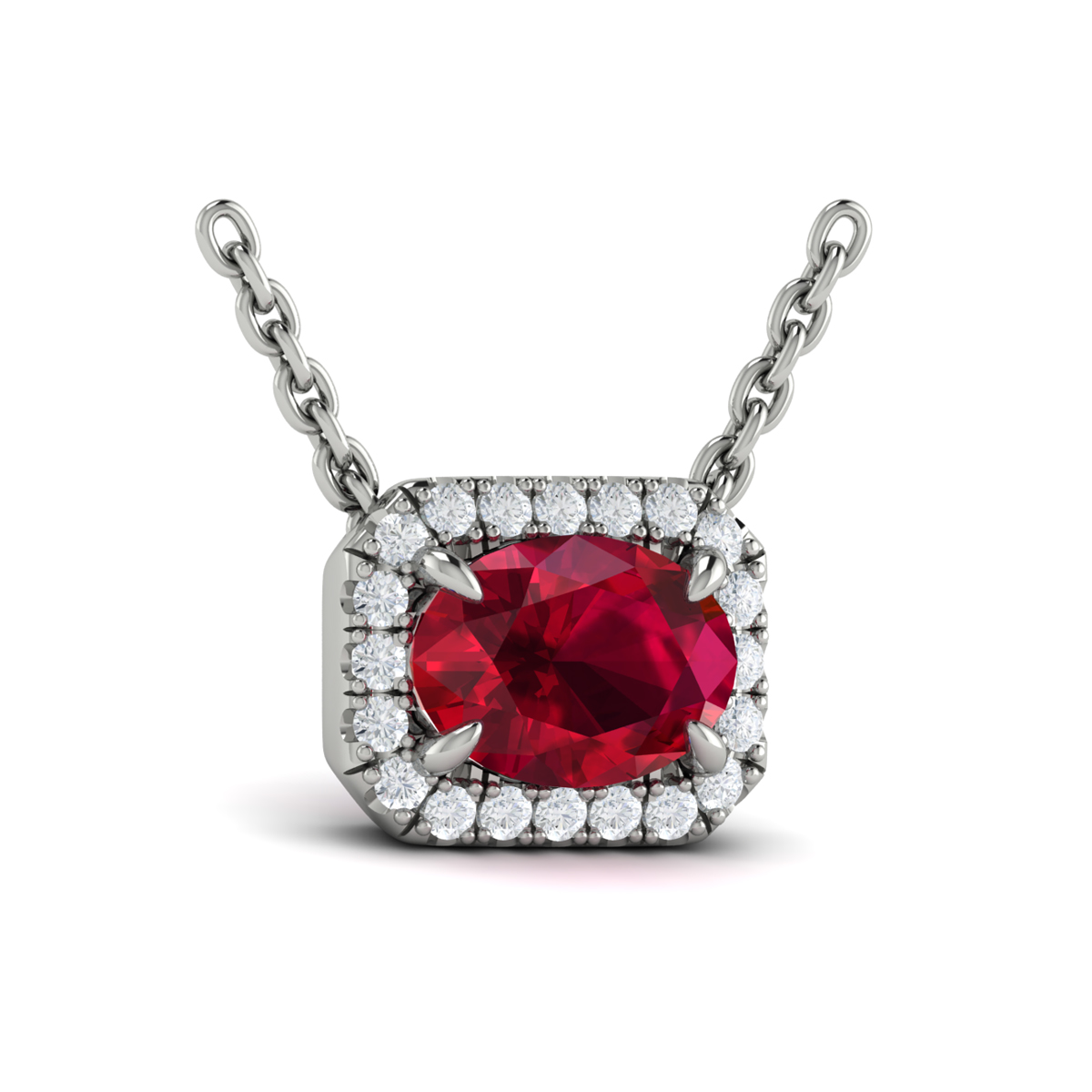 Diamond Cushion Halo and Oval Ruby Necklace