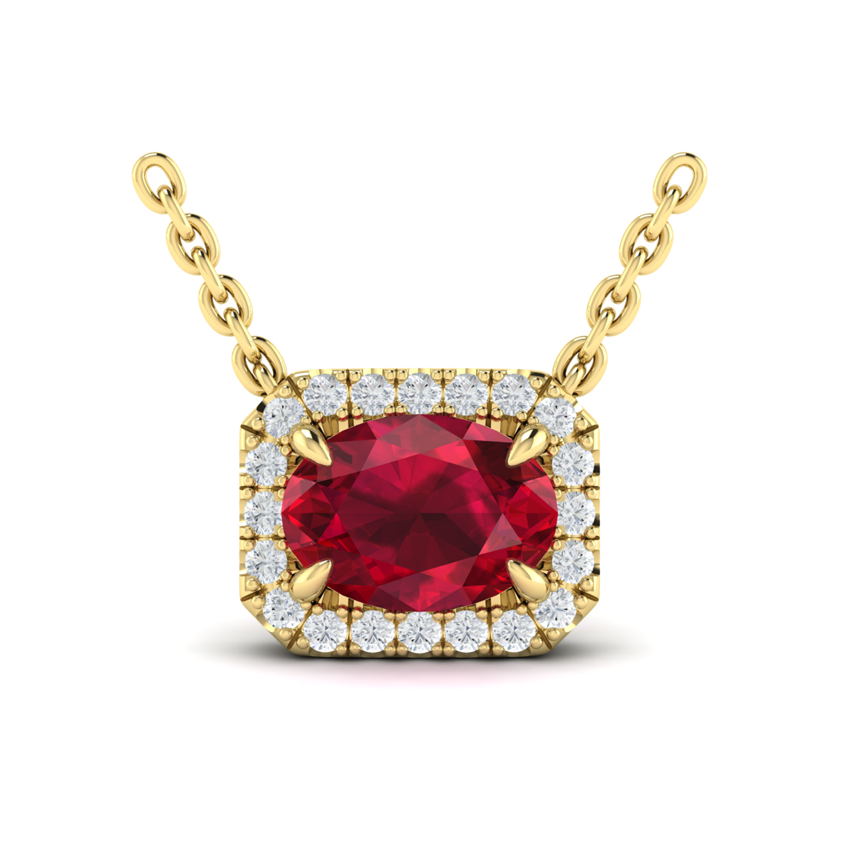 Diamond Cushion Halo and Oval Ruby Necklace