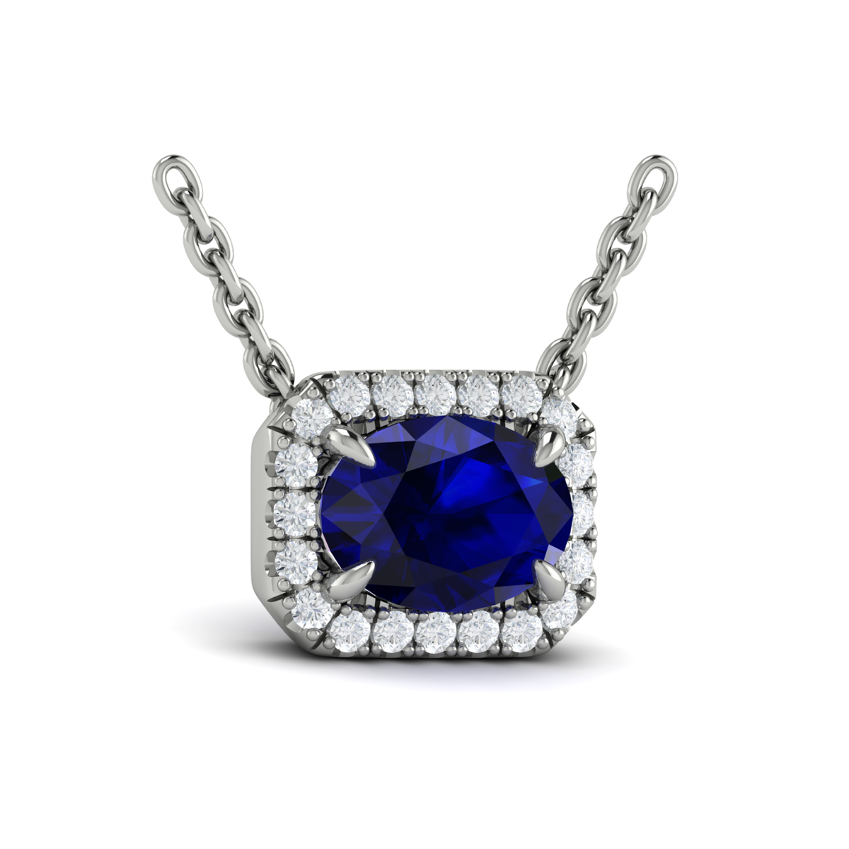 Diamond Cushion Halo and Oval Sapphire Necklace