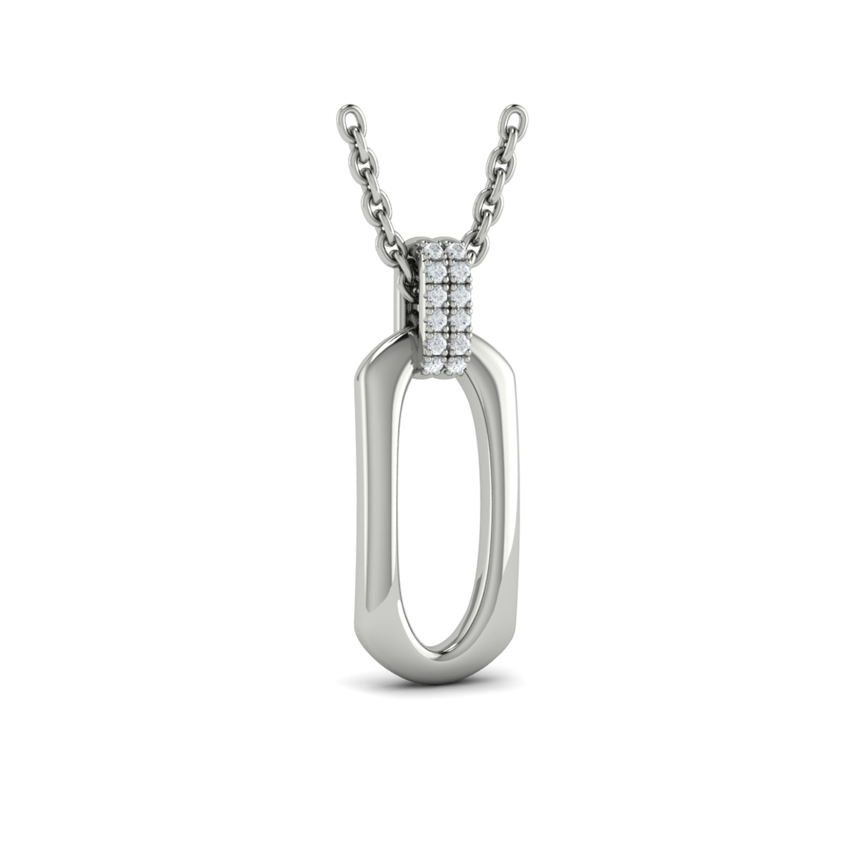 Diamond Accent North South Open Oval Pendant with Link Necklace