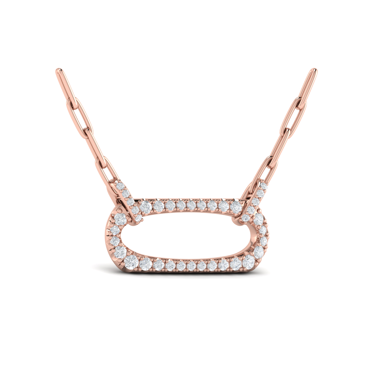 Diamond Accent East West Open Oval Pendant with Link Necklace