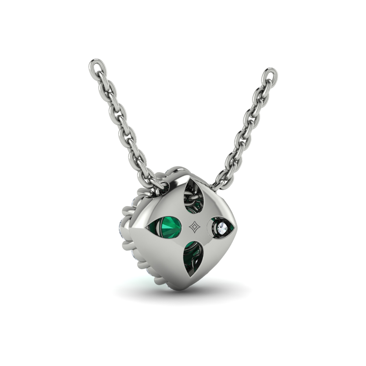 Diamond Halo and Round Emerald Center Pendant