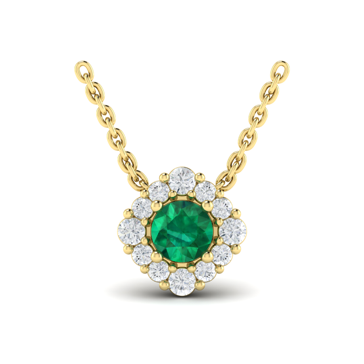 Diamond Halo and Round Emerald Center Pendant