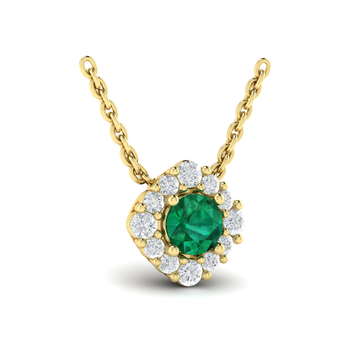 Diamond Halo and Round Emerald Center Pendant