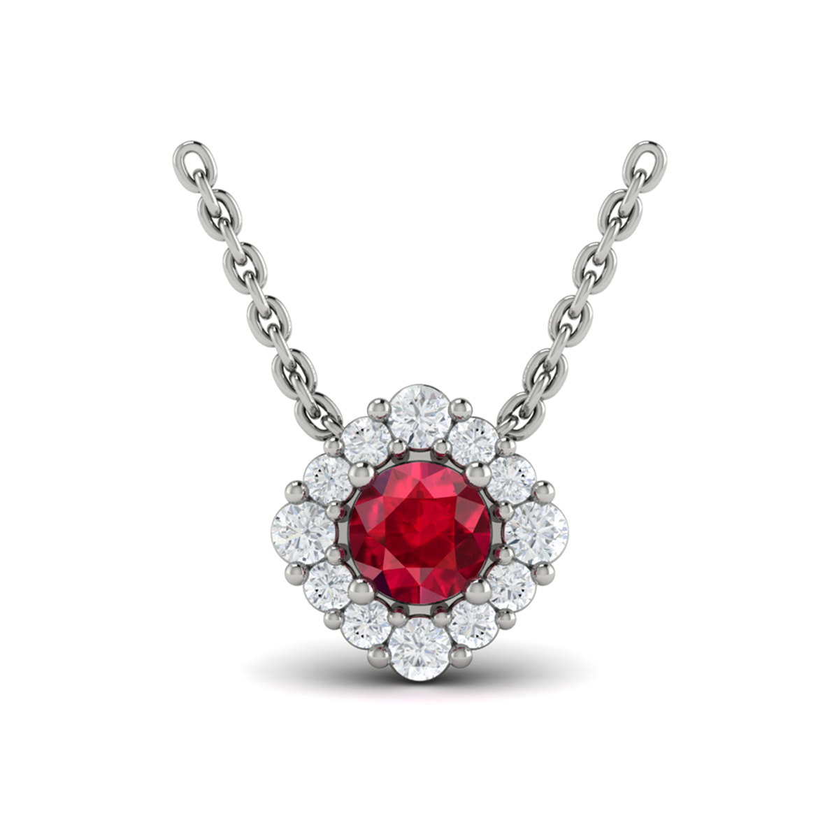 Diamond Halo and Round Ruby Center Pendant