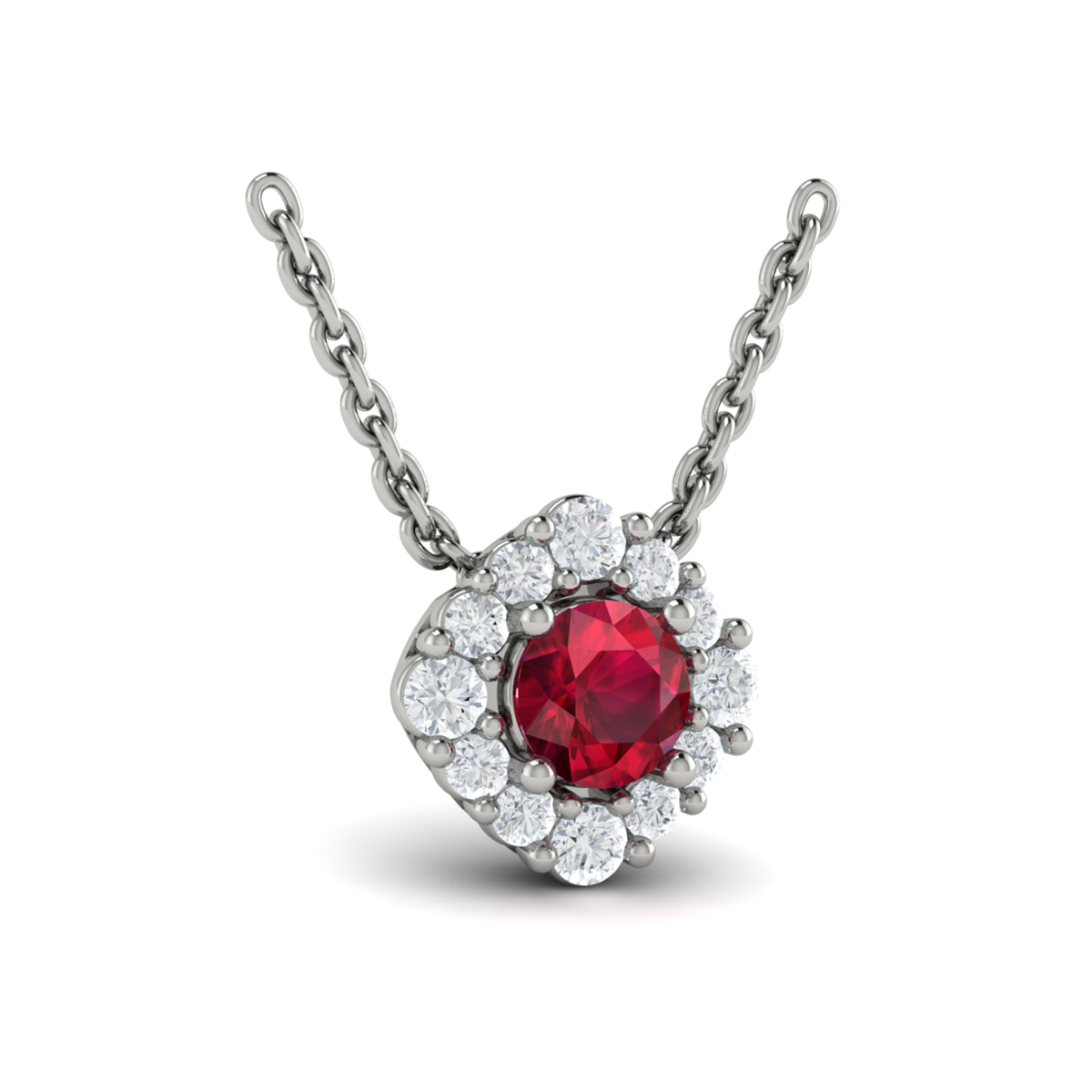 Diamond Halo and Round Ruby Center Pendant