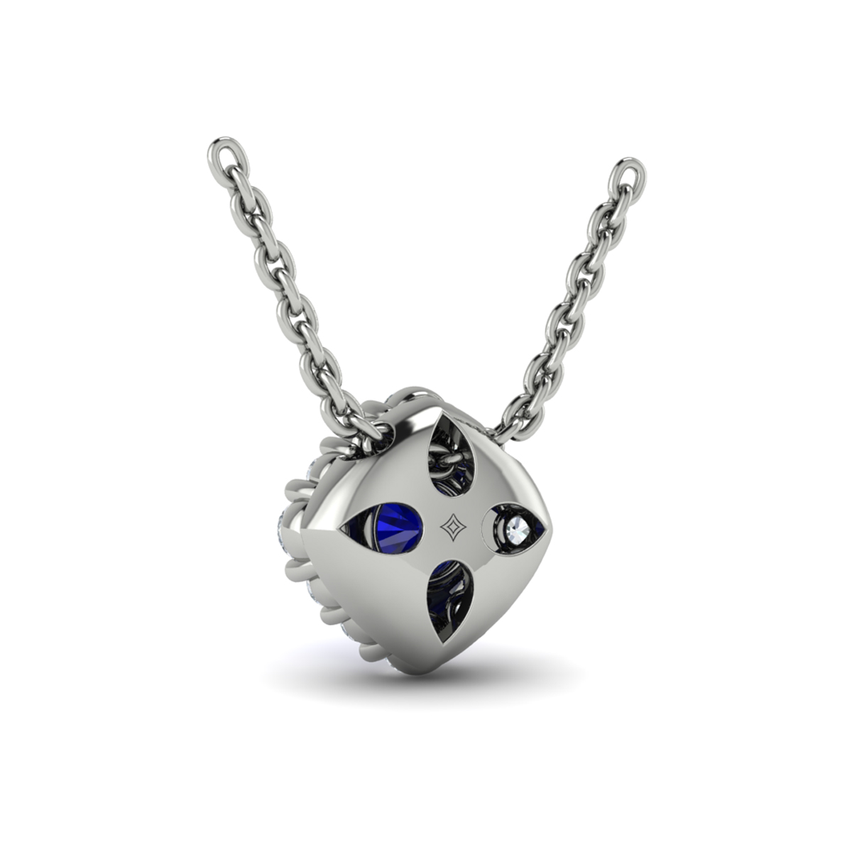 Diamond Halo and Round Sapphire Center Pendant