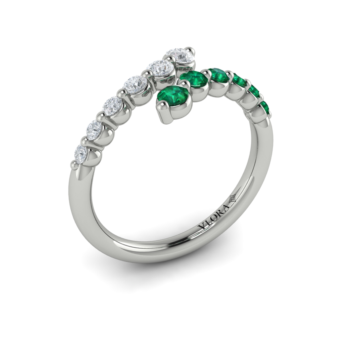 Diamond and Emerald Open Wrap Ring
